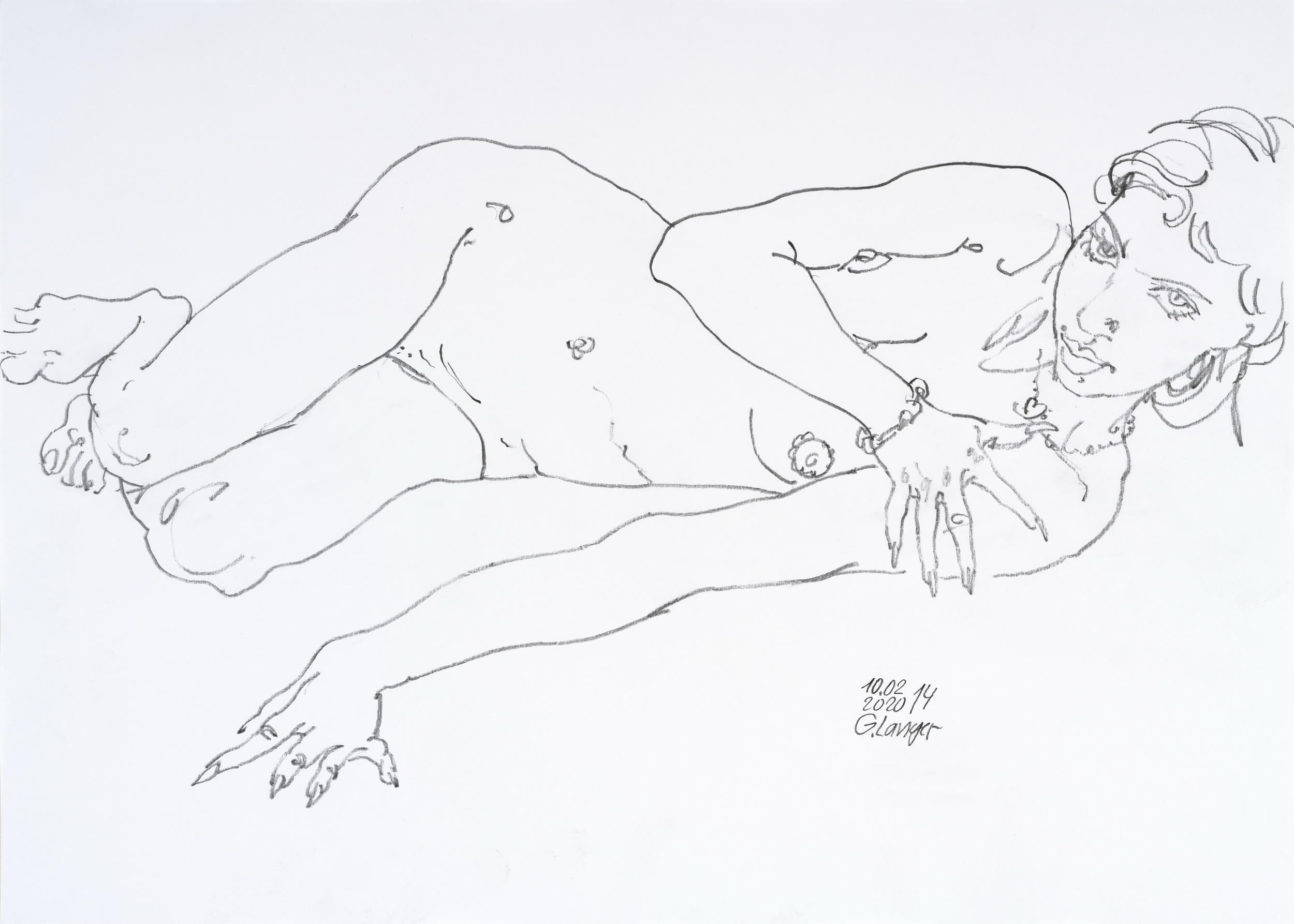 Gunter Langer, Liegender Mädchenakt, 2020, 50 x 70 cm
